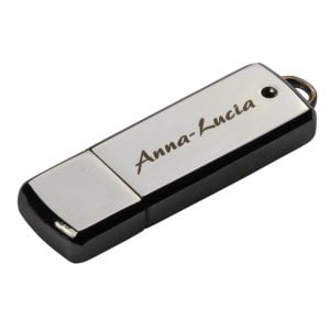 USB Stick Chrome 16 GB mit Kappe inklusive Lasergravur Gravur Text