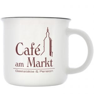 Keramik Tasse UWE Retro Design mit 1-farbigem Druck