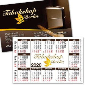 Taschenkalender 2020 300g 4-farbig mit Druck Kalender 85x54 mm